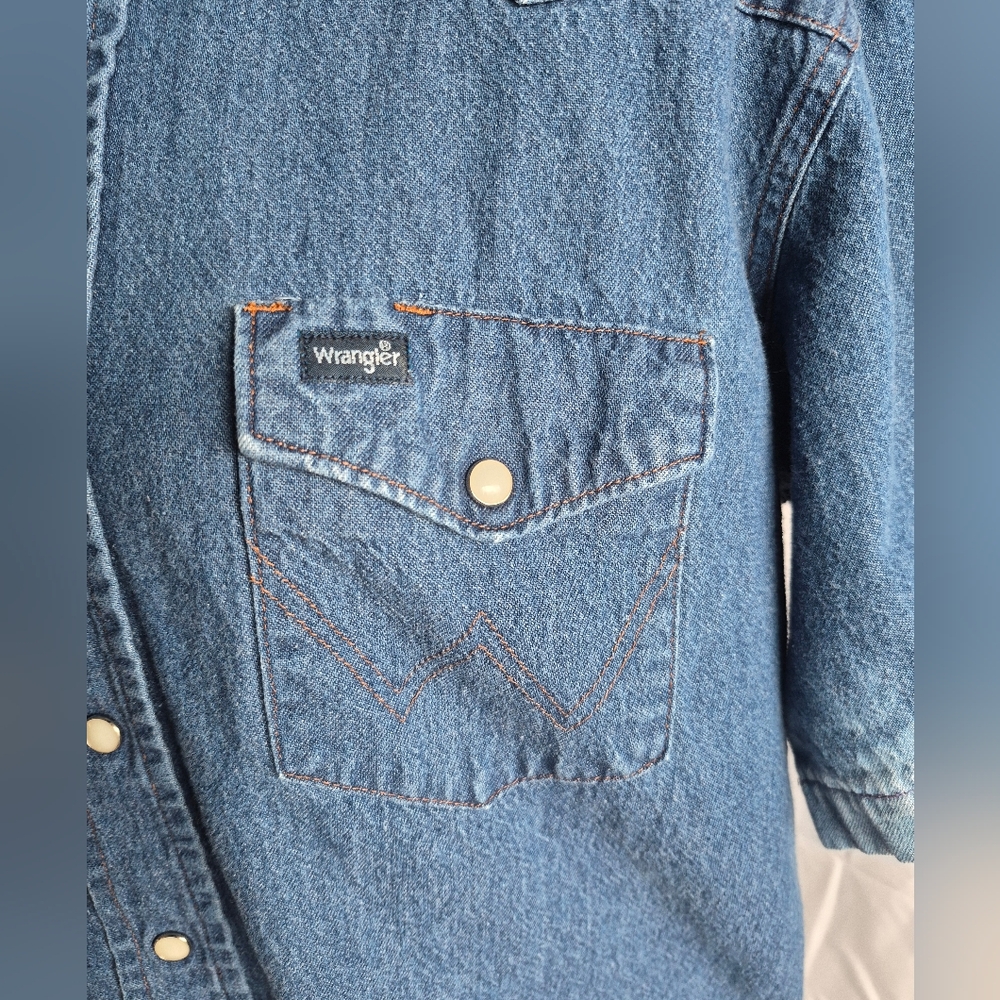 Wrangler Denim Pearl Snap Fringe Shirt Sz 16 Blue Watercolor Tie Dye Cowgirl - Picture 2 of 13